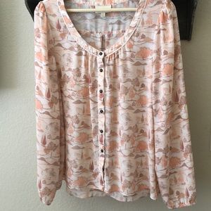 ModCloth Hillside Trees Scenic Button-Up Blouse